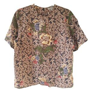 Vintage Nora Noh Womens Hawaiian Top Blouse Silk Floral M Lightweight y2k